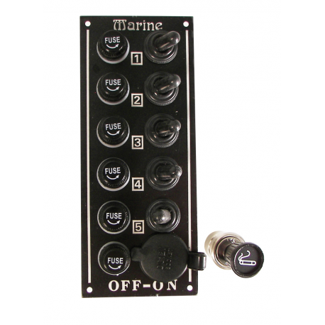 Panel de 5 interruptores con toma de corriente