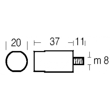 Barot de zinc con inserto de acero inoxidable de 37 mm de longitud.