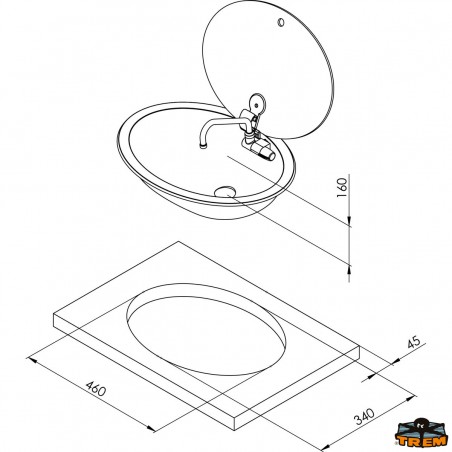 Fregadero elíptico con grifo abatible y tapa de cristal templado ahumado -  Can