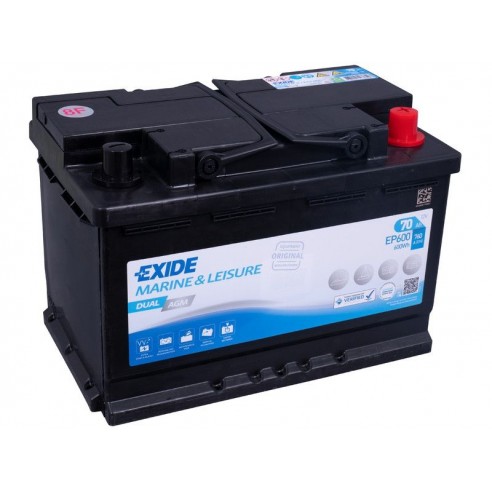 Batería Exide Dual AGM 12 V 70 Ah de arranque y servicio EP600